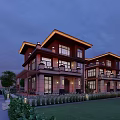 Modern Duplex Villa Two Story Exterior With Lawn Driveway And Balcony Lighting