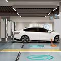 EV Charging Parking Garage With Numbered Bays And Parked Electric Vehicles