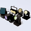 Various Stage Lighting Fixtures With Colorful LED Lamps And Black Casing Design