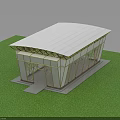 Modern Architectural Structure With White Roof And Metal Frame On Green Grassy Area