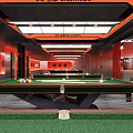 Modern Billiard Room Interior With Pool Tables Red Black Decor And Lighting 3d model