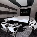 Modern Conference Room Interior With Long White Table Stylish Chairs And Large Windows