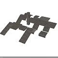 Staircase And Platform Construction Components With Concrete Steps And Square Blocks