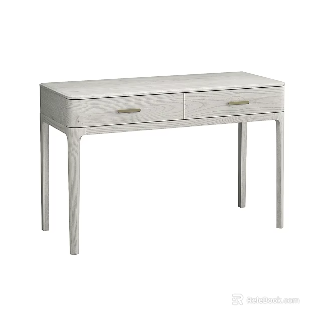 Modern White Desk Featuring Two Drawers With Gold Handles Simple Style 3d model