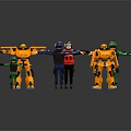 Colorful Robot And Soldier Toy Figures Stretching Arms In Different Colors