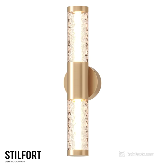 Modern Gold Wall Sconce With Textured Glass Cylindrical Design And Warm Lighting 3d model 
