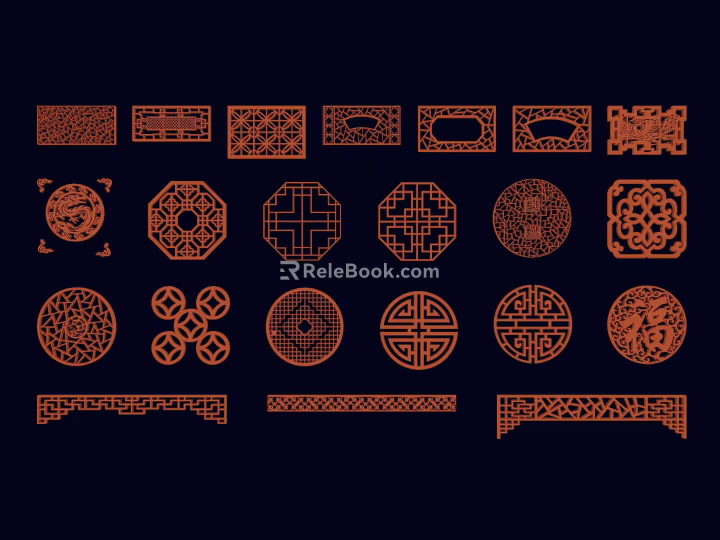 Flower window pane window grille carving Chinese pattern Chinese style pattern lattice screen hollow window grille auspicious pattern carved pattern grille partition carving 3d model