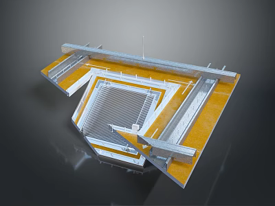Architectural Structure Model Featuring Yellow Silver Metal Framework And Grid Design 3d model