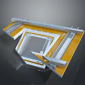 Architectural Structure Model Featuring Yellow Silver Metal Framework And Grid Design