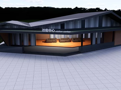 Modern Visitor Center With Glass Facade Waiting Lounge And Contemporary Architecture 3d model