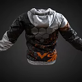 Black White Orange Jacket With Championed Something Text Design And Striped Pattern 3d model