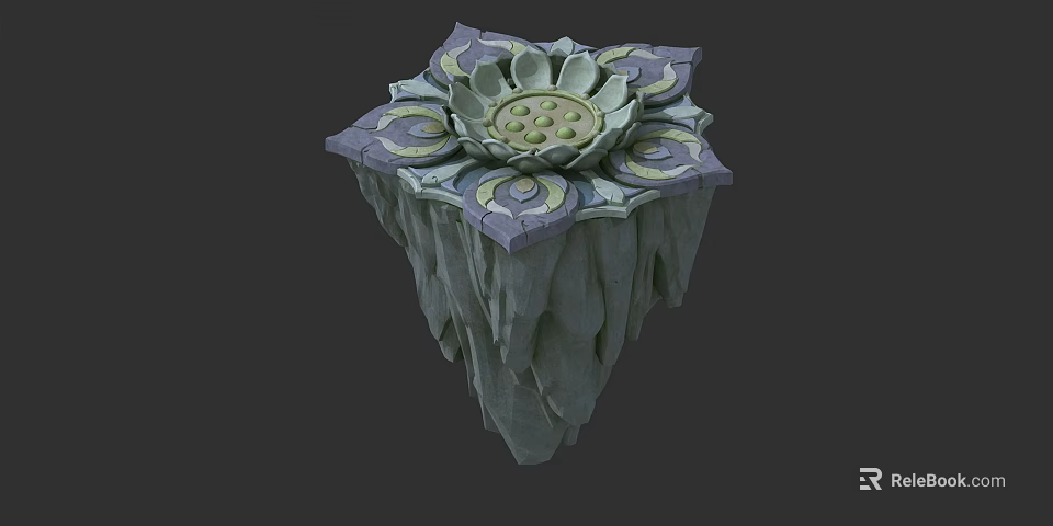 Detailed Lotus Shaped Garden Ornament With Rock Base And Colorful Petals 3d model 