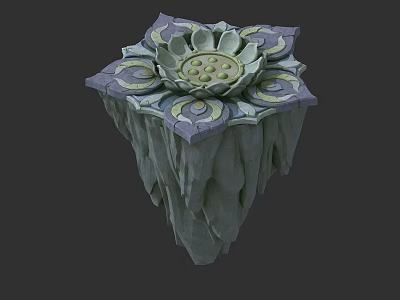 Detailed Lotus Shaped Garden Ornament With Rock Base And Colorful Petals 3d model