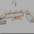 Modern Light Fabric Sofa Set With Wooden Coffee Table And Side Table Decorative Items 3d model