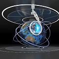 Innovative Art Installation Featuring Globe With Circular Rings And Blue Illumination