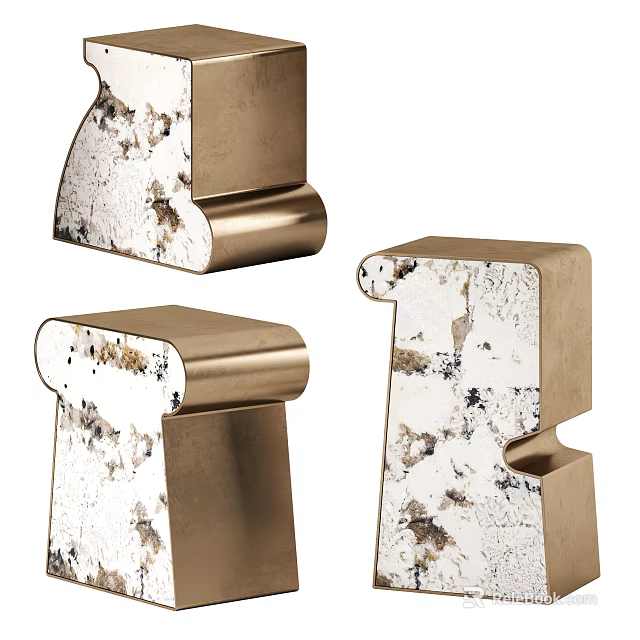 Modern Side Table With Gold Metal Frame And Speckled Textured Surface Design 3d model 