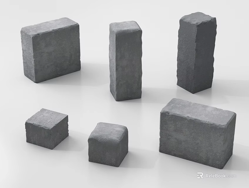 Gray Stone Cubes In Various Sizes Arranged Neatly On White Background 3d model