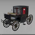Old Fashioned Dark Colored Carriage With Red Interior And Spoked Wooden Wheels