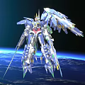 Blue And White Mecha Robot With Wings In Space Earth Background