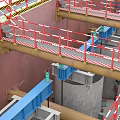 Detailed Bridge Structural Layout With Multiple Circular Supports And Pipes Framework