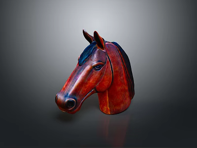 Artistic Red And Black Horse Head Sculpture With Polished Surface On Dark Background 3d model