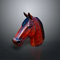 Artistic Red And Black Horse Head Sculpture With Polished Surface On Dark Background