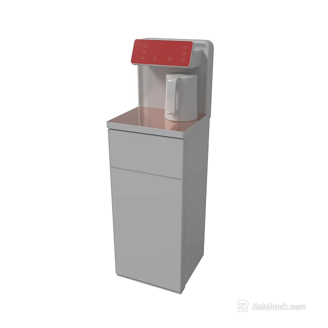Modern Standing Water Dispenser With Red Control Panel And Storage Cabinet 3d model 