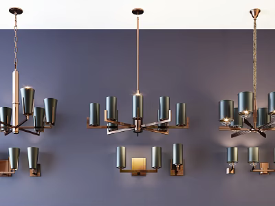 Modern Lighting Combinations With Pendant Lights And Wall Sconces Brass Metal Design 3d model