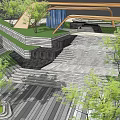 Modern Entrance Gate With Curved Architectural Design Landscaped Gardens And Stone Steps