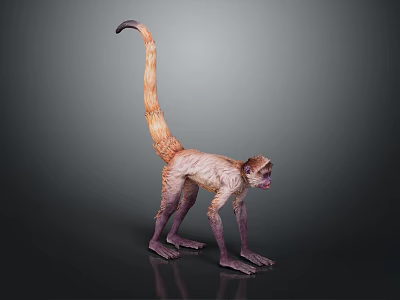 Realistic 3D Model of Monkey With Long Tail and Tan Fur on Dark Background 3d model