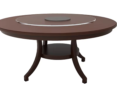 Round Brown Wooden Dining Table With Transparent Tabletop Section Curved Legs And Circular Tray 3d model