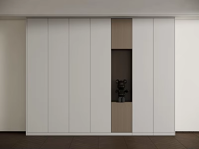 Modern White Wardrobe With Brown Accent Panel And Open Niche For Decorative Item 3d model