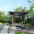 Serene Courtyard Garden With Koi Pond Lush Flowers Outdoor Grill And Wooden Deck