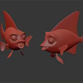Cartoon Characters With Two Blue Fish Featuring Purple Pink Fins And Smiling Faces