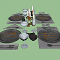 Elegant Modern Dinnerware Set with Plates Cutlery Wine Glasses and Placemats