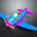 Cartoon Style Cosmic Airplane Model With Blue Pink Propeller And Cockpit