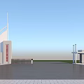 Modern Institutional Entrance Gate Design With White Building And Metal Fence
