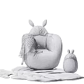 Brown Animal Ear Design Bean Bag Chair With Mesh Blanket And Green Leaf Mat