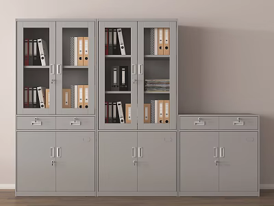 Gray Office File Cabinet With Glass Doors And Drawers For Storing Documents 3d model