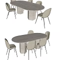 Oval Dining Table Set With Marble Top Column Legs And Six Modern Minimalist Chairs 3d model