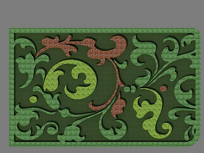 Lush Green Shrub With Curved Red Vines And Intricate Decorative Leaves Design 3d model