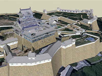 Ancient Castle Architecture Featuring Traditional Roofs Stone Walls And Courtyards 3d model