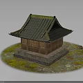 Traditional Japanese Architecture With Wooden Structure Green Tile Roof And Stone Base