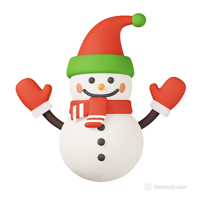 Cute Christmas Snowman Decorative Ornament Set With Red Hat Scarf And Gloves 3d model 