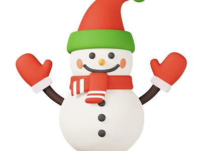 Cute Christmas Snowman Decorative Ornament Set With Red Hat Scarf And Gloves 3d model