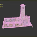 Historic Architectural Model Featuring Bell Tower And Weathered Colorful Facade