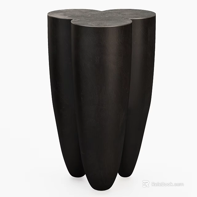 Modern Black Side Table With Curved Design And Matte Wooden Finish 3d model 
