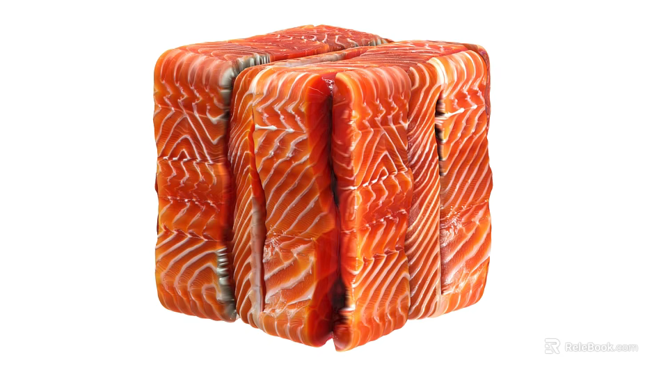 Fresh Salmon Slices Stacked In Cube Shape With Orange Red Color And Striped Texture 3d model 
