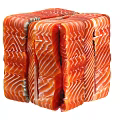 Fresh Salmon Slices Stacked In Cube Shape With Orange Red Color And Striped Texture