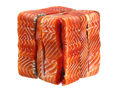 Fresh Salmon Slices Stacked In Cube Shape With Orange Red Color And Striped Texture 3d model